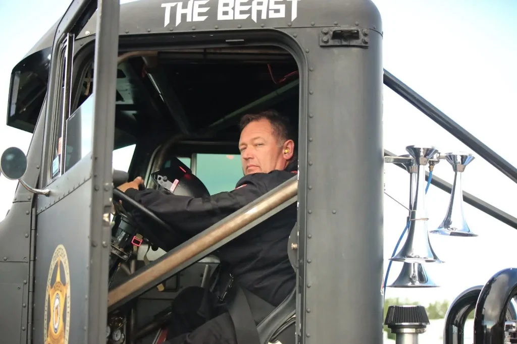 Mario inside the truck